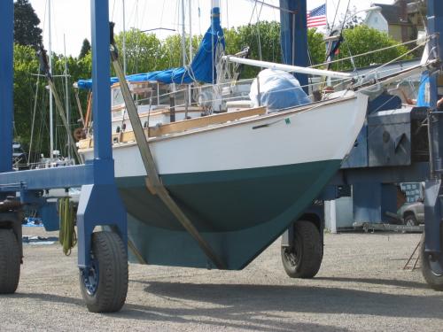 sail boat for sale, in sling.
